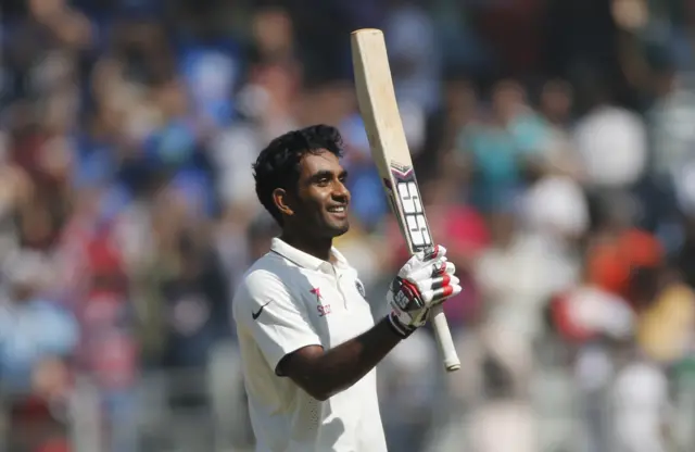 Jayant Yadav raises his bat