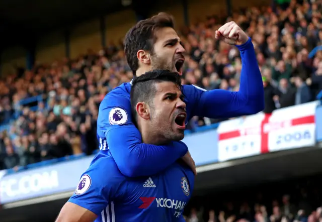 Cesc Fabregas and Diego Costa celebrate