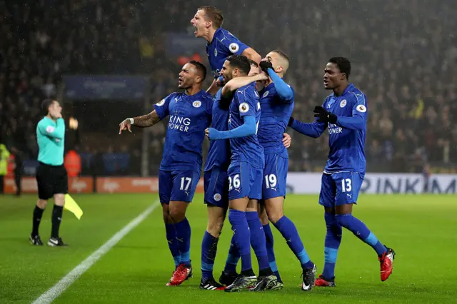 Leicester City celebrate beating Manchester City
