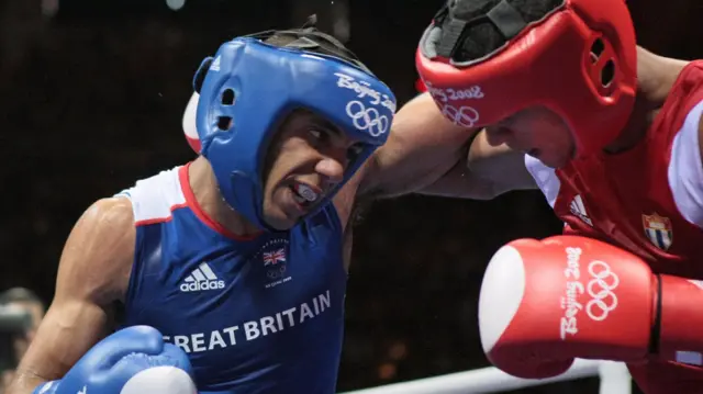 Khalid Yafai during their Beijing 2008 Olympic Games Flyweight (51 kg) boxing bout on August 16, 2008