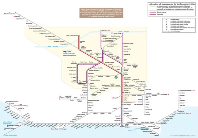 Southern Rail strike map