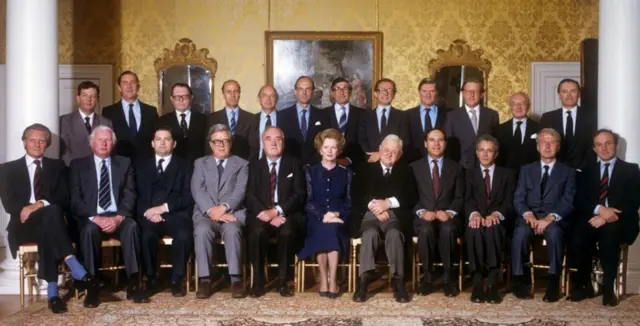 The Conservative cabinet at 10 Downing Street in 1983, with James Prior seated bottom row, second left