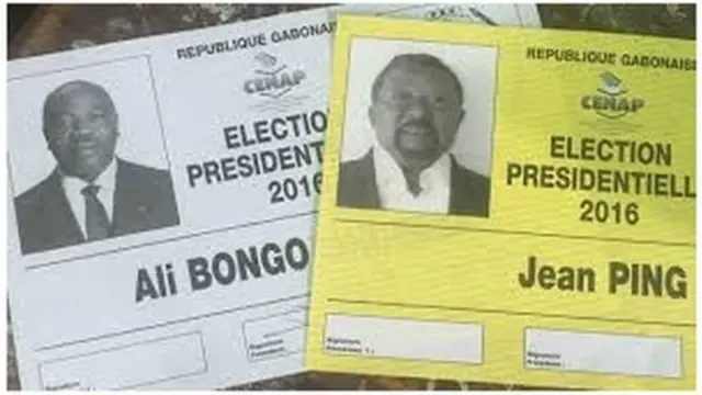 Ali Bongo (L) and Jean Ping (R) as they appeared on the ballot papers
