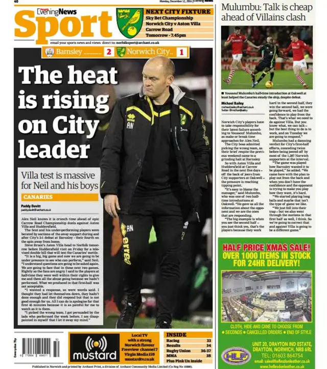 Back pagef the Norwich Evening News