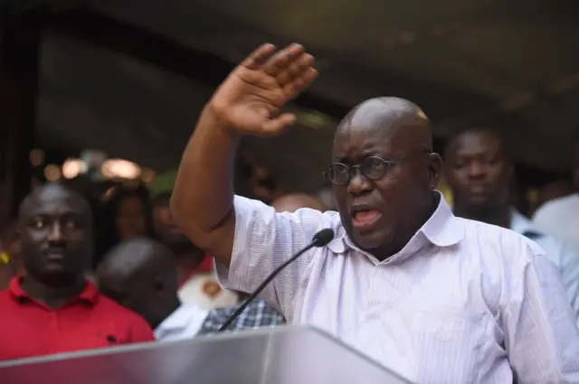 Nana Akufo-Addo speaks to supporters before the official results in Accra, on December 8, 2016.