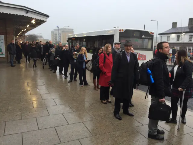 Queue for rail replacement buses