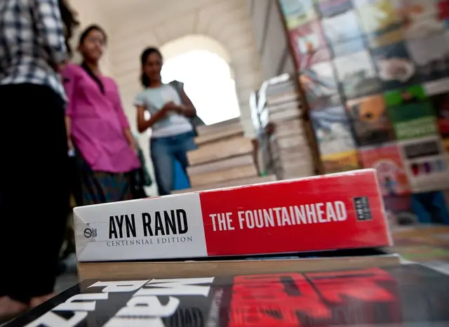 Ayn Rand's The Fountainhead on display.