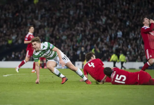 Celtic's James Forrest celebrates scoring against Aberdeen