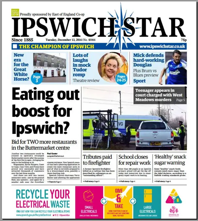 Ipswich Star front page