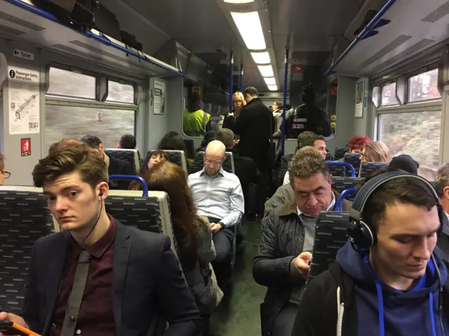 Interior of rail replacement bus