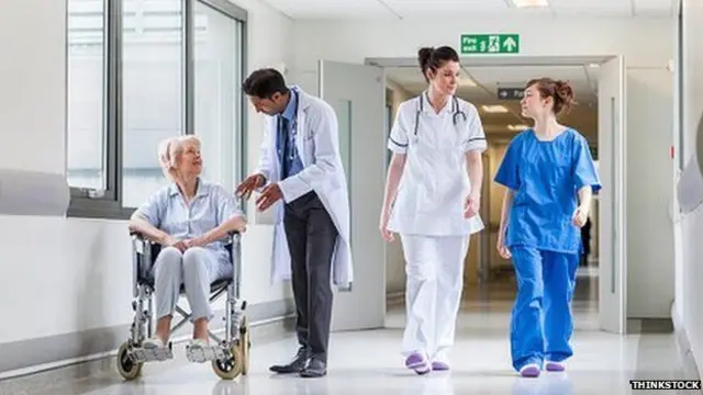 Nurses, doctors and patient in a wheelchair