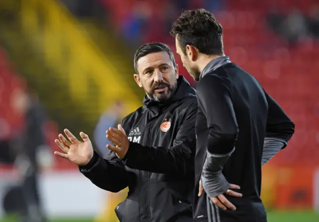 Aberdeen manager Derek McInnes in conversation with Andy Considine