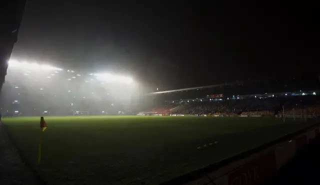 Pittodrie Stadium in half light