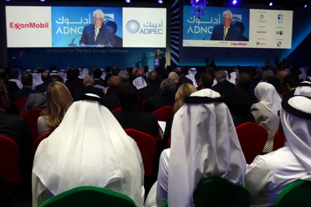 Rex Tillerson speaks in Abu Dhabi in November 2016