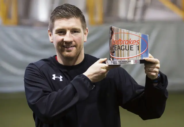 Airdrieonians' Mark Wilson with his Ladbrokes manager of the month award