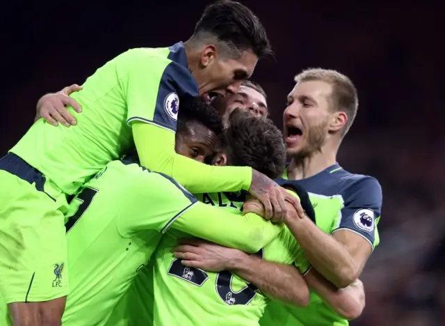 Liverpool celebrate Adam Lallana'a goal