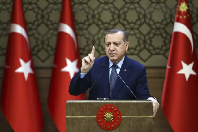 Turkey"s President Recep Tayyip Erdogan addresses village administrators in Ankara, Turkey, Wednesday, Dec. 14, 2016.