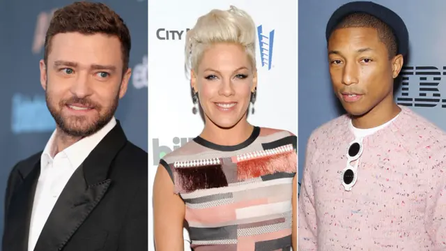 Justin Timberlake and Pink (AP) and Pharrell Williams