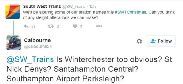 Rail station suggestions. Pic: Twitter