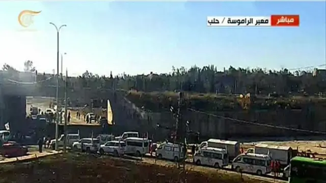 Ambulance convoy waiting in East Aleppo