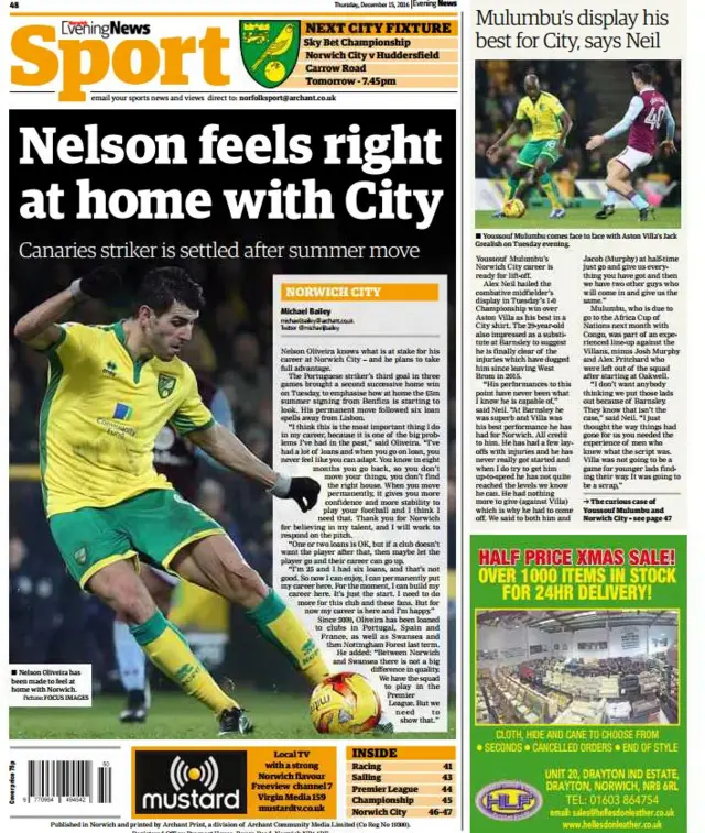 Back page of Norwich Evening News