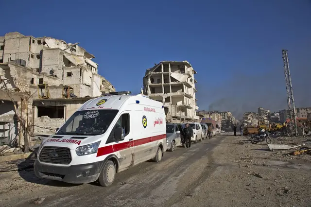 Ambulancewaiting in rebel-held east Aleppo