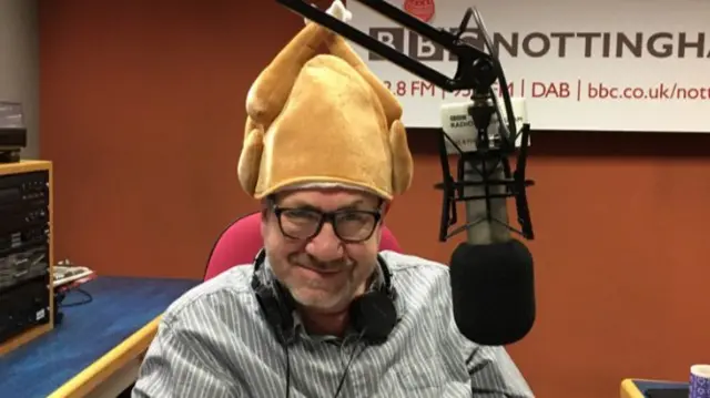 Alan Clifford in a turkey hat