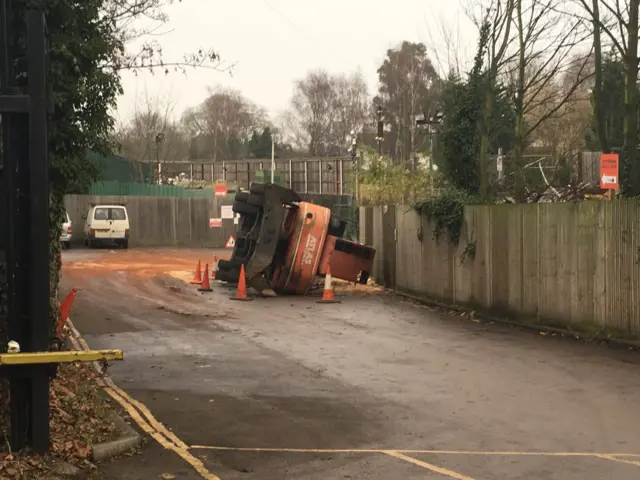 Toppled crane