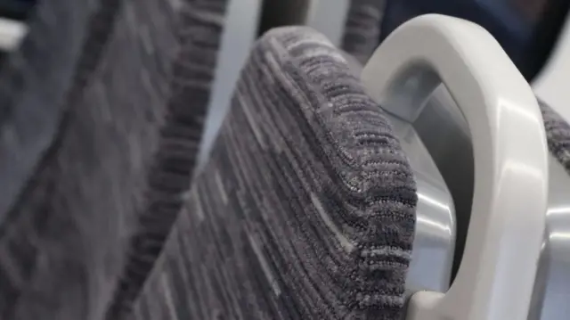 A seat on a newly-refurbished Greater Anglia Trains carriage.