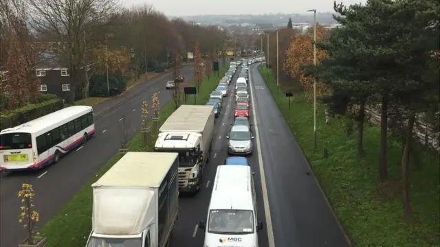 Cars in gridlock in Norwich