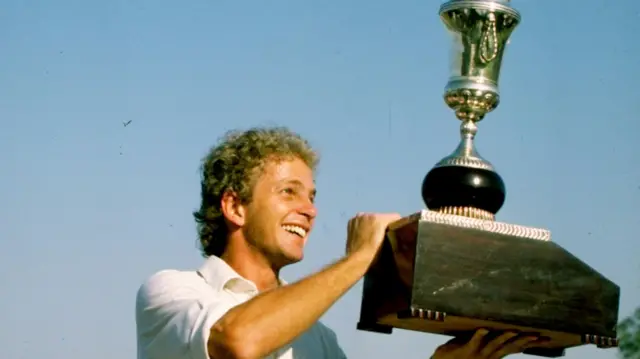 David Gower with the 1984-85 Test series trophy