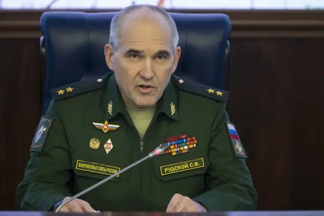 Lt. Gen. Sergei Rudskoi of the Russian military"s General Staff speaks at a briefing at the Russian Defense Ministry"s headquarters in Moscow, Russia, Thursday, Nov. 3, 2016.