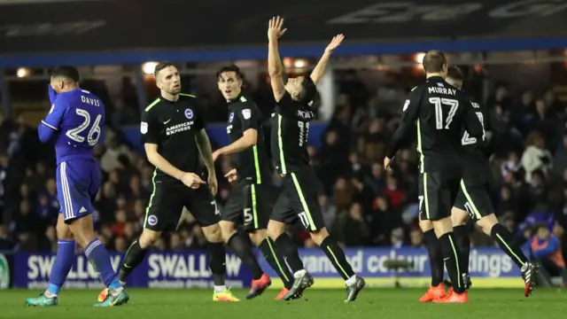 Brighton & Hove Albion winger Anthony Knockaert celebrates goal