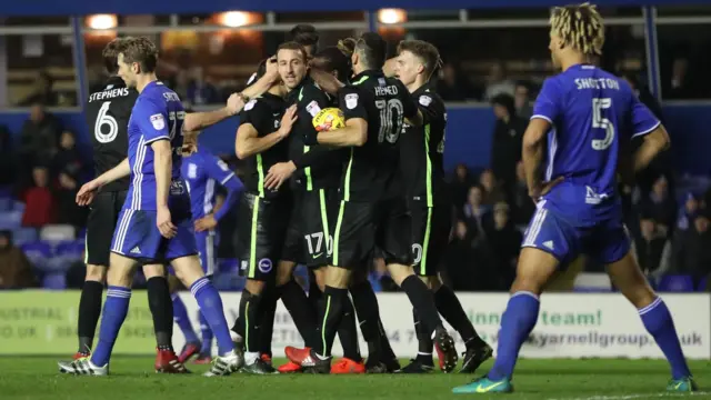 Brighton players celebrate goal