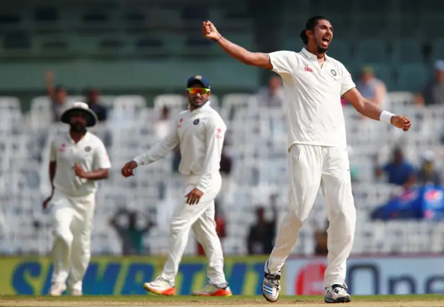 Ishant Sharma celebrates the wicket of Jos Buttler