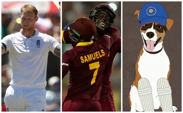 Ben Stokes, Marlon Samuels, Carlos Brathwaite and a dog