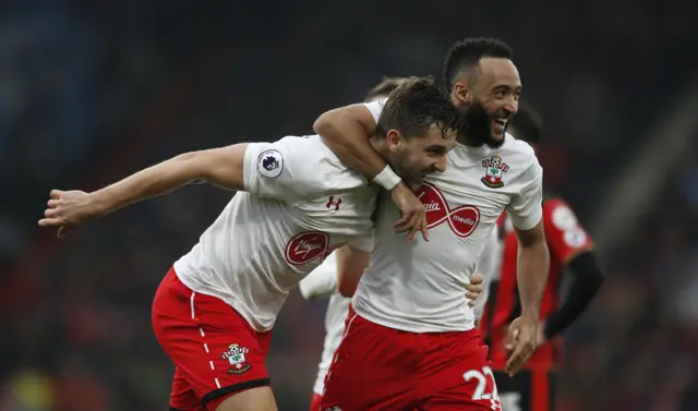 Jay Rodriguez celebrates with Nathan Redmond