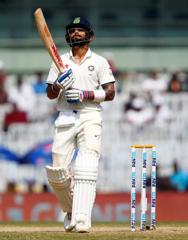 India's Virat Kohli loses his wicket