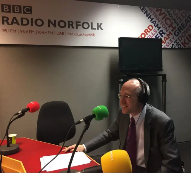 Jonathan Denby in the BBC Radio Norfolk studio