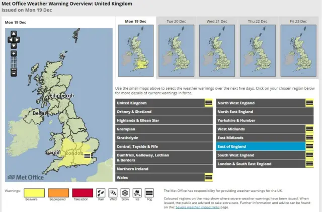 Yellow weather warning map