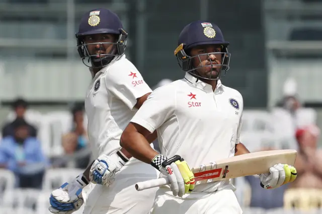 Karun Nair and Ravichandran Ashwin in action