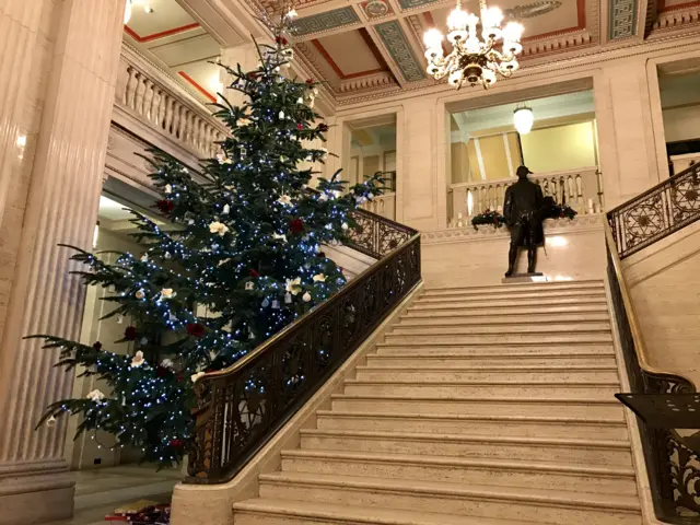 A Christmas tree in the Great Hall at Parliament Buildings