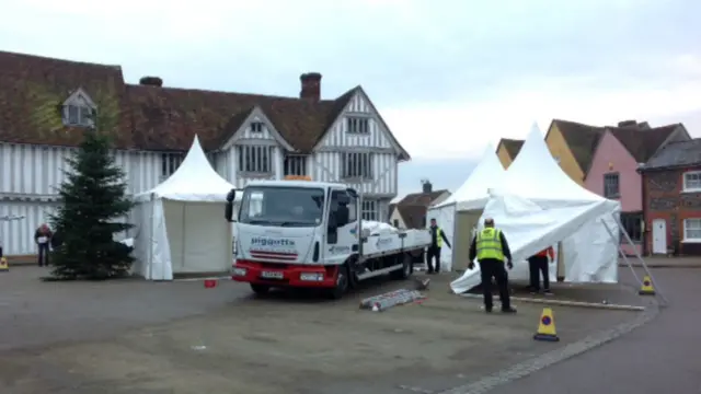 Preparations for Lavenham Christmas Fair