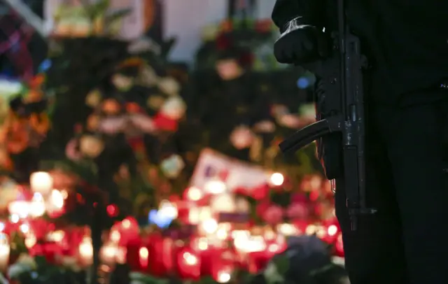 police stand guard at xmas market