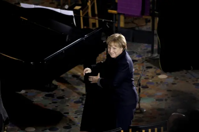 Chancellor Angela Merkel arrives at a Church service at the Church of remembrance at Breitscheidplatz