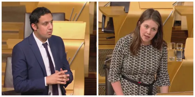 Scottish Labour MSP Anas Sarwar and Public Health Minister Aileen Campbell