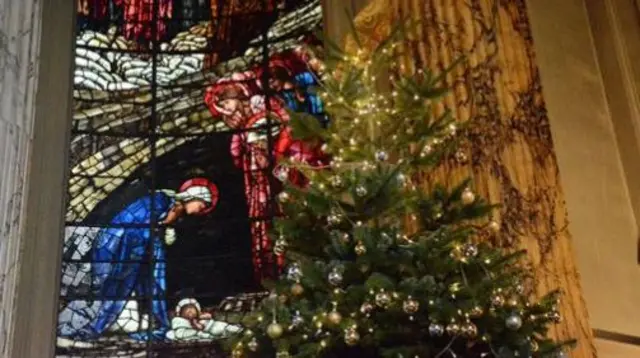 Christmas tree at St Phillips Cathedral on Colmore Row in Birmingham