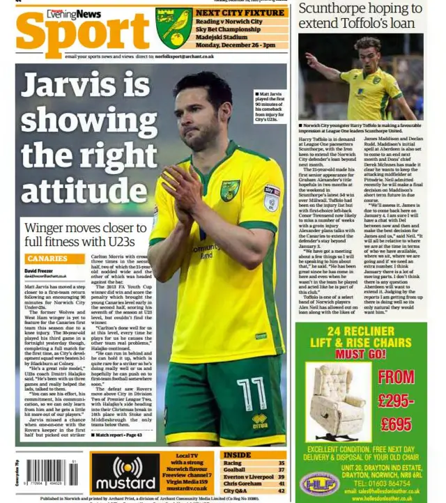 Norwich Evening News back page 20 December