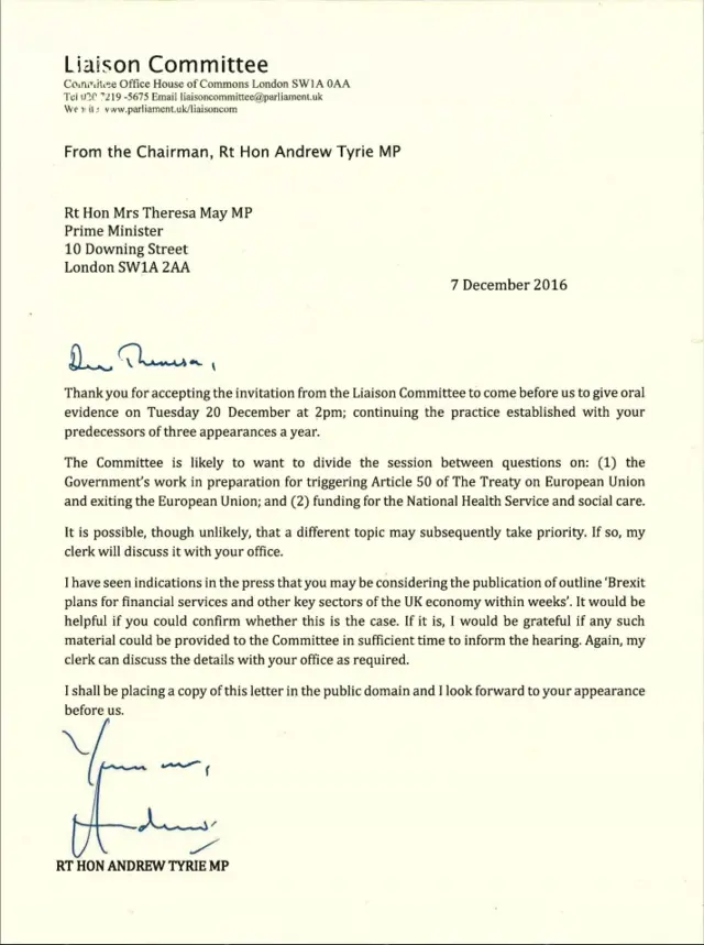 Letter from Andrew tyrie to Theresa May