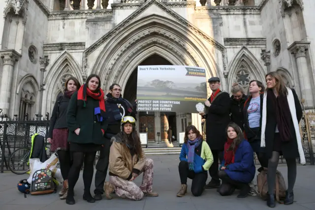 Anti-fracking campaigners outside High Court